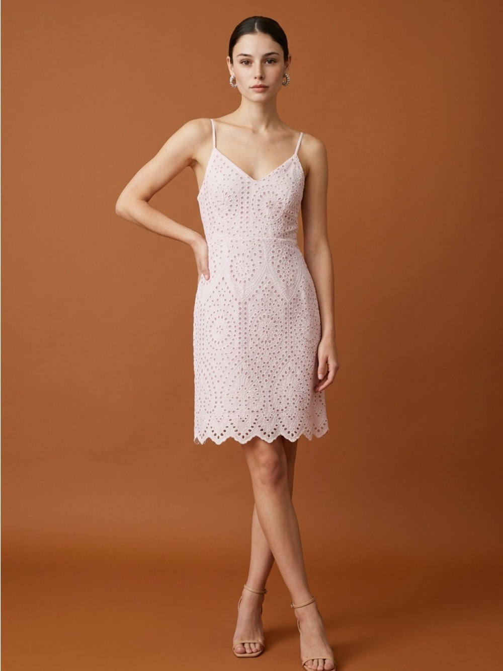 Sugar + Lips Delicate Eyelet Spaghetti Strap Slip Dress — Light Pink
